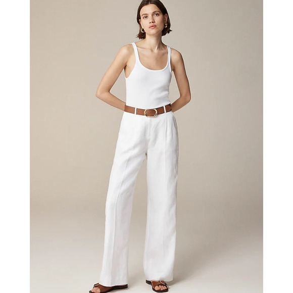 J Crew Essential Wide Leg Linen Casual Workwear Hook Eye Pants US Womens 16 Plus - Picture 1 of 6